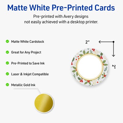 Avery Gold-Blue Border Berries Matte Blank Card, White, 120/Pack (S00-FEF)