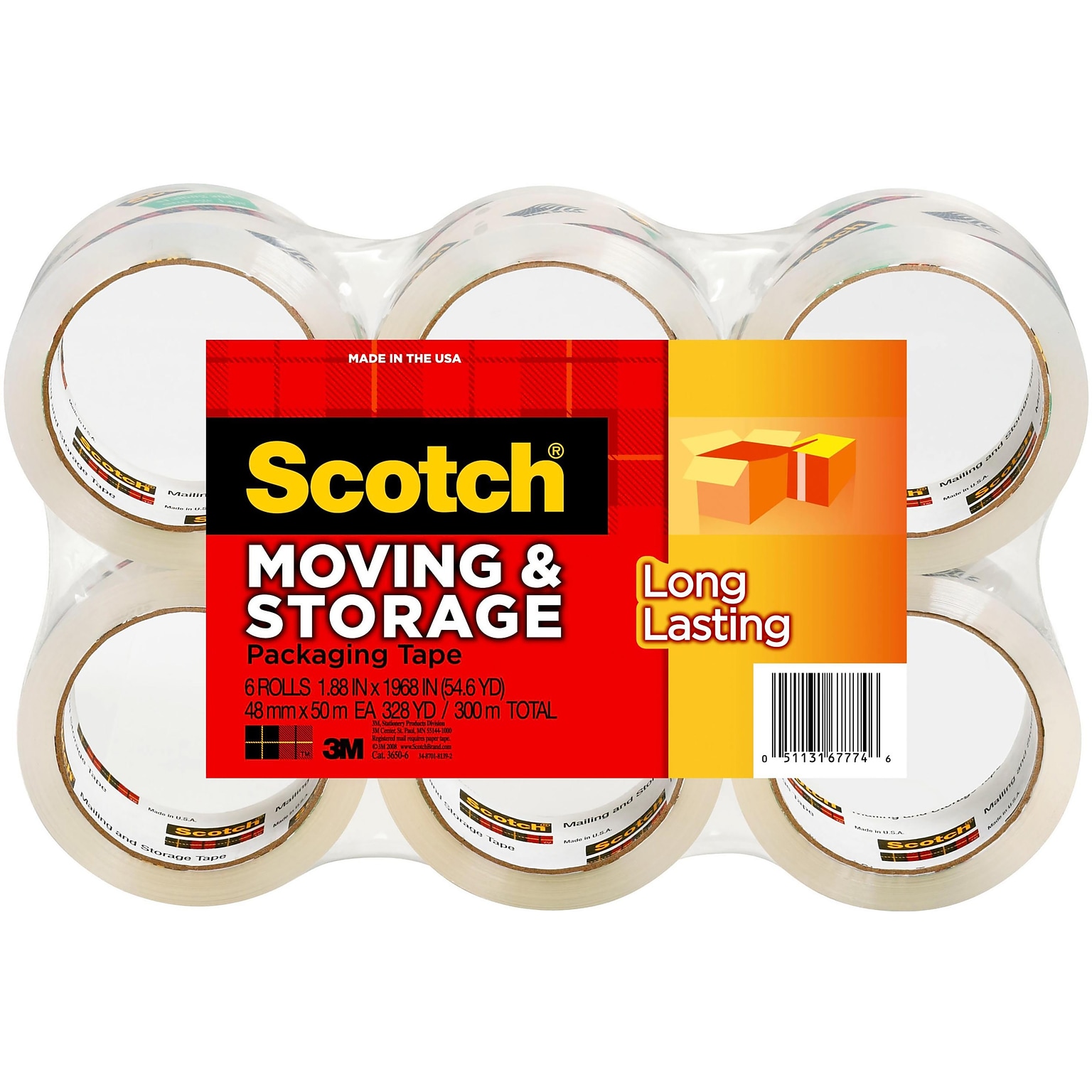 Scotch Long Lasting Storage Packing Tape, 1.88 x 54.6 yds., Clear, 6/Pack (3650-6)