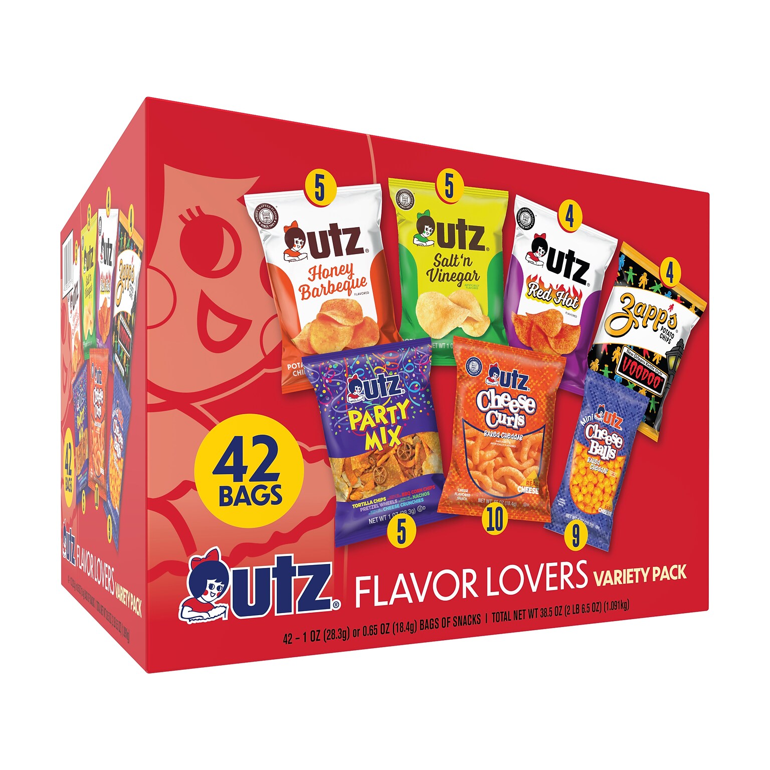 Utz Flavor Lovers Gluten Free Variety Pack, 38.5 oz., 42 Bags/Carton (35354)