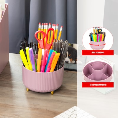 Staples 5-Compartment Rotating Plastic Desk Organizer, Dusty Pink (ST63865)