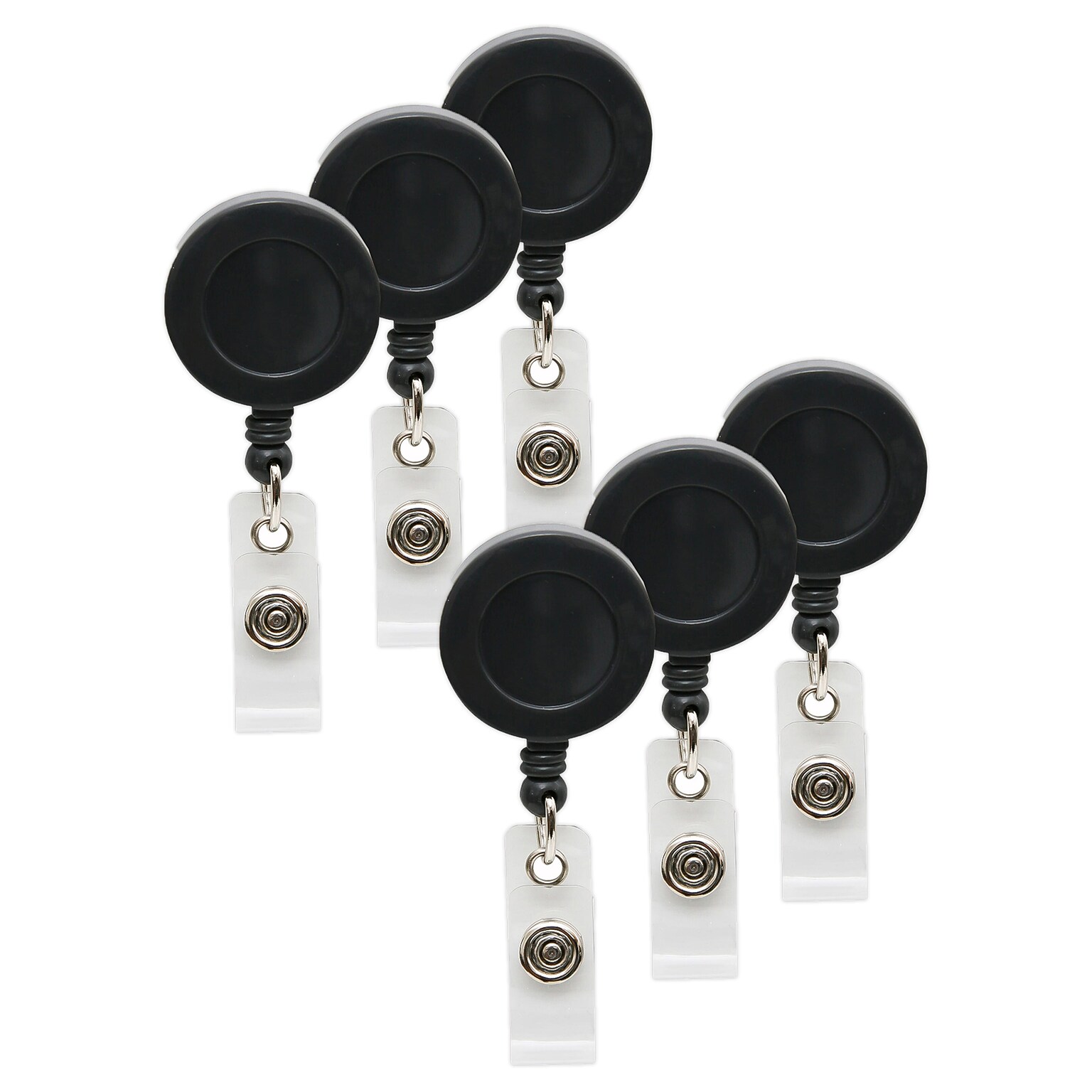 SICURIX Standard Round ID Badge Reel with Belt Clip, Black, Pack of 6 (BAU68824-6)