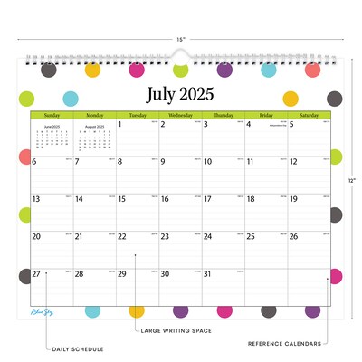 2025-2026 Blue Sky Teacher Dots 15 x 12 Academic Monthly Wall Calendar (100340-A26)