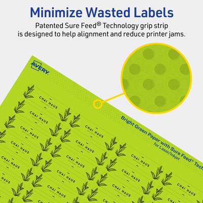 Avery Printable Rectangle Multipurpose Labels, 0.5" x 1.75", Bright Green, 1200/Pack (94204)