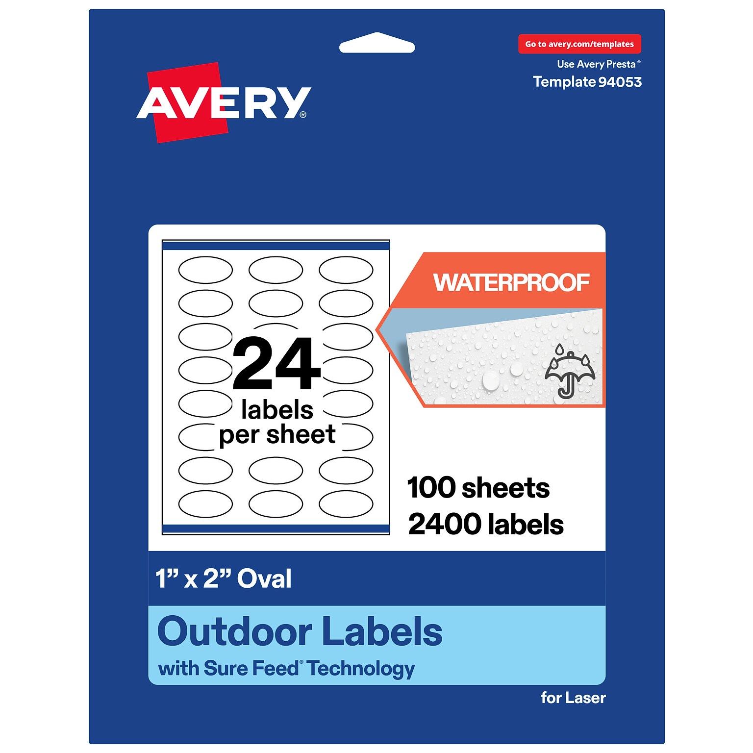 Avery Waterproof Oval Laser Multipurpose Labels, 1 x 2, White, 2400/Box (19479399183)