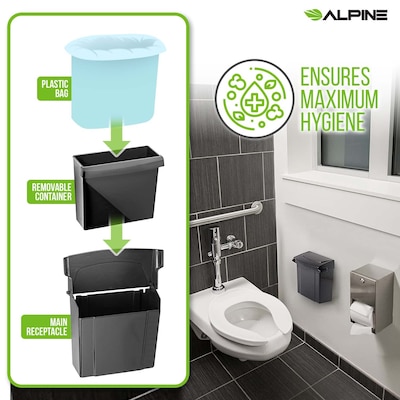 Alpine Industries Plastic Sanitary Napkin Disposal Receptacle, 10"x 5", Black (451-BLA-MK)