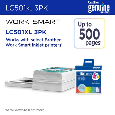 Brother LC501XL Cyan/Magenta/Yellow High Yield Ink Cartridge (LC501XL3PKS)