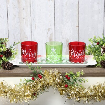 Elegant Designs Merry & Bright Christmas Candle, Red and Green, Set of 3 (HG5000-GAR)