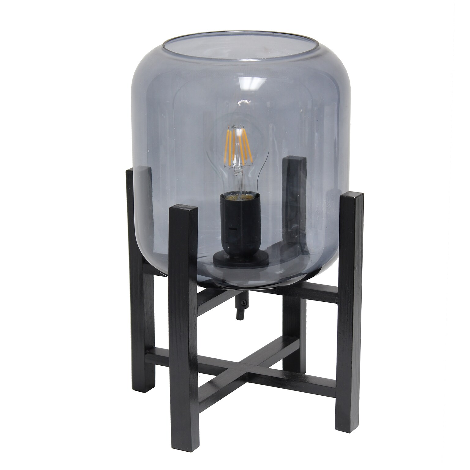 Simple Designs Black Wood Mounted Table Lamp with Smokey Glass Cylinder Shade (LT1068-SMK)