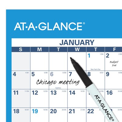 2026 AT-A-GLANCE 48" x 32" Yearly Dry Erase Wall Calendar, Reversible, White/Blue (PM300-28-26)