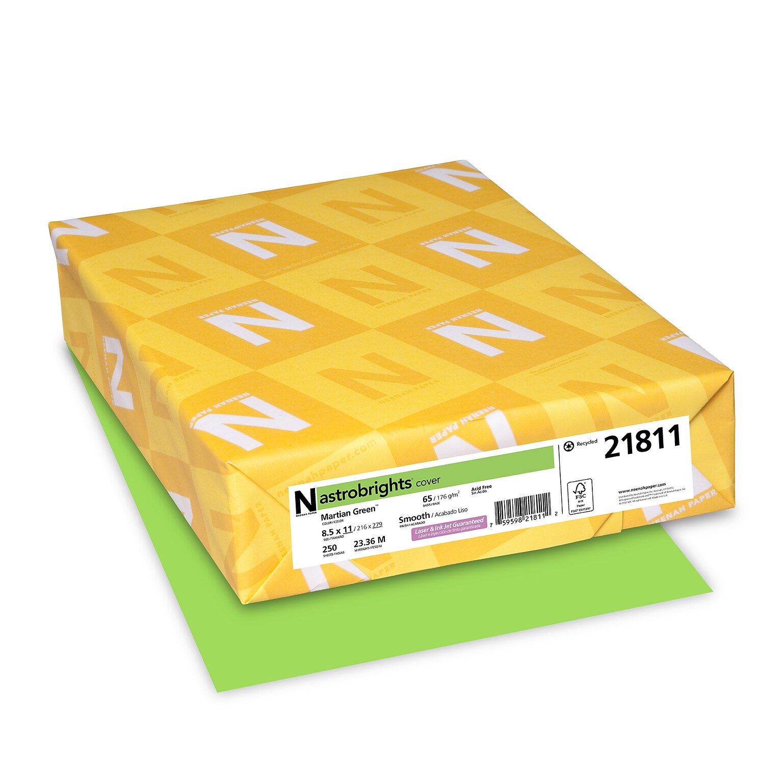 Exact 65 lb. Cardstock Paper, 8.5 x 11, Martian Green, 250 Sheets/Pack (WAU21811)