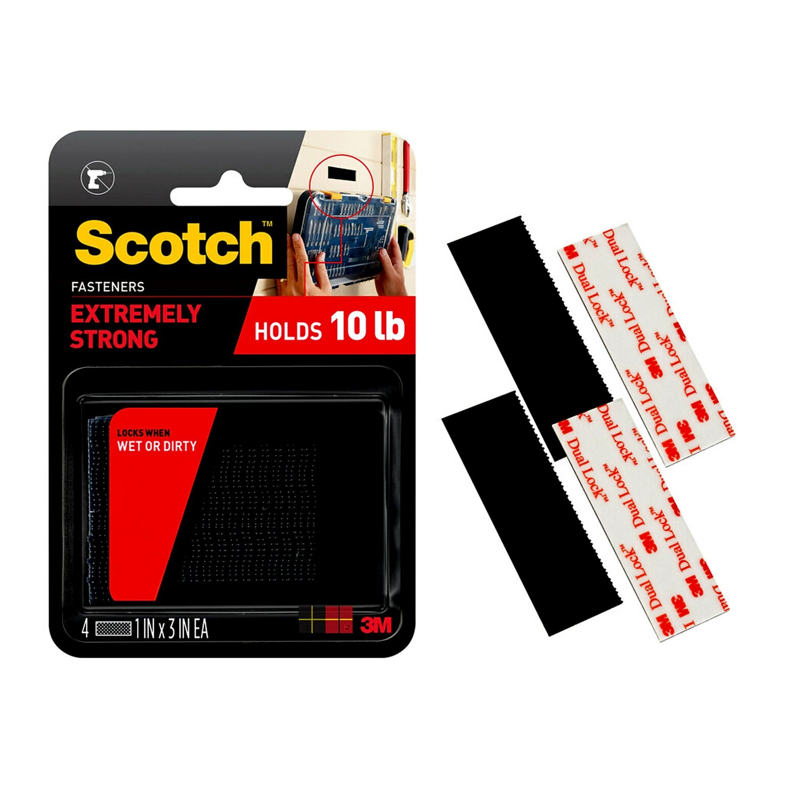 Scotch Extreme Fasteners, Black, 4/Pack (RF6731)