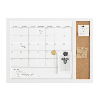 Martha Stewart Everette Magnetic Cork-Dry Erase Monthly Calendar Combo Set, Engineered Wood Frame, 24"x18" (BRPMCO4C14561WT)