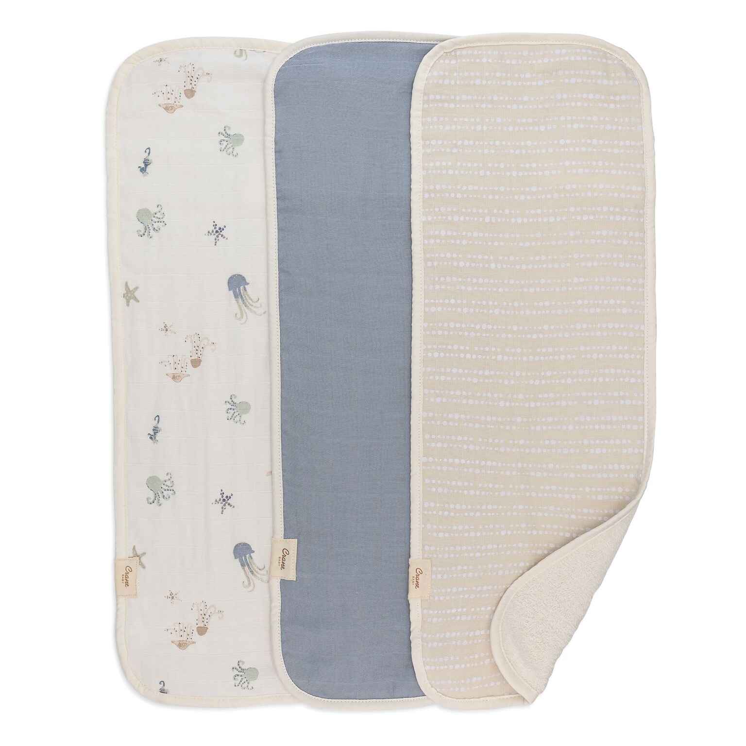 Crane Baby Cove Baby Burp Cloth Set, 3-Piece, Ocean (BC-160BCS-2)