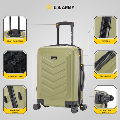 US Army FOX 20" Hardside Carry-On Suitcase, 4-Wheeled Spinner, TSA Checkpoint Friendly, Olive Drab (USLFOX00S-GRN)