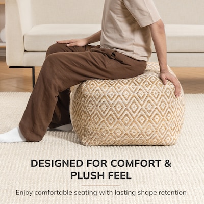 Anji Mountain Cherokee Mustard Ivory Fabric Rectangular Pouf Ottoman (AMBPF155-2014)