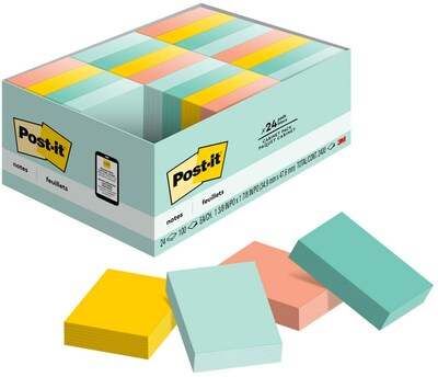 Post-it Notes, 1 3/8 x 1 7/8, Beachside Café Collection, 100 Sheets/Pad, 24 Pads/Pack (653-24APVAD