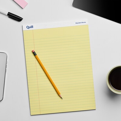 Quill Brand® Standard Series Legal Pad, 8-1/2" x 11", Wide Ruled, Canary Yellow, 50 Sheets/Pad, 12 Pads/Pack (740022)