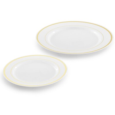 Elama Round Plastic Dinnerware Set, White/Gold, 600 Pieces (935124342M)