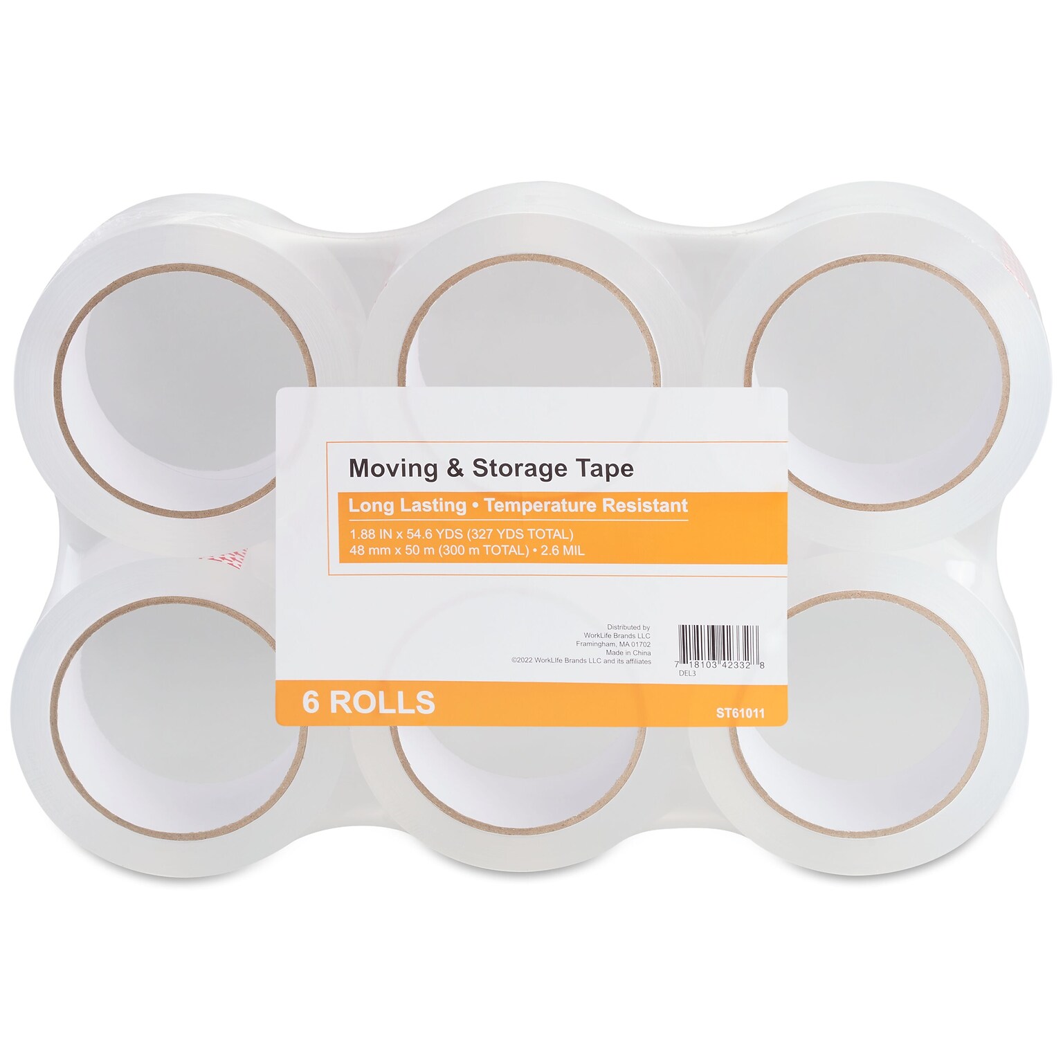 Staples Moving and Storage Packing Tape, 1.88W x 54.6 yds., Clear, 6 Pack (52210/ST-A26-6C)
