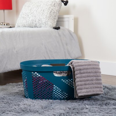 Mind Reader Plastic Laundry Basket, Blue, 2/Set (2HHAMP40-BLU)