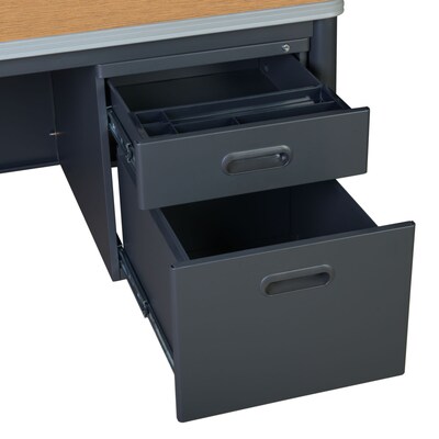 Regency Mesa Steel Double Pedestal Teacher's Office Desk w/ Center Drawer, 60" x 30", Medium Oak (66266DPCDMO)