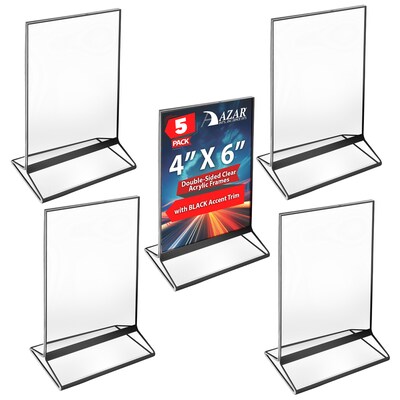 Azar Card Holder, Desktop/Countertop, Top/Side Loading Acrylic, 5/Pack (152792-BLK-5PK)