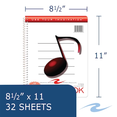Roaring Spring Paper Products Music Composition Notebook, 11 x 8.5, 32 Sheets, White (15009)