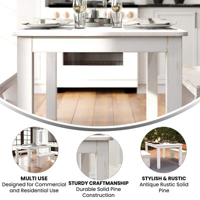 Flash Furniture HERCULES Series 60" Farm Dining Table, Rustic White (XAF60X38WH)