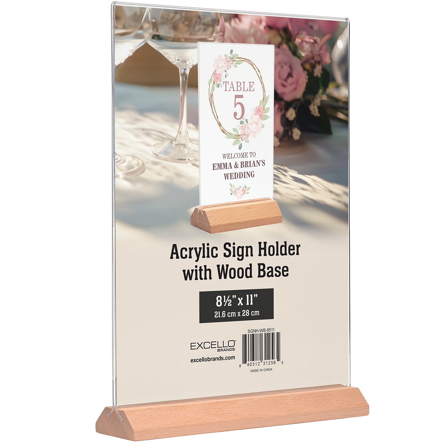 Excello Global Products Generic Holder, 8.5 x 11, Vertical, Desktop/Countertop, Brown Acrylic (SGNH-WB-8511)