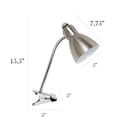 Simple Designs Adjustable Clip Light LED Desk Lamp, 15.50", Brushed Nickel (LD2016-BSN)