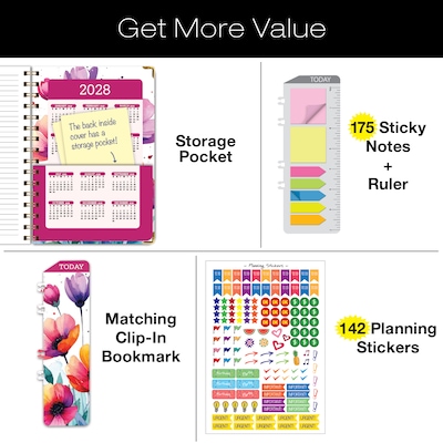 2027 Excello Brands 7.8" x 9" Weekly & Monthly Standard Planner, Paperboard Cover, Rainbow Floral (FSHN-CY27-79-53)