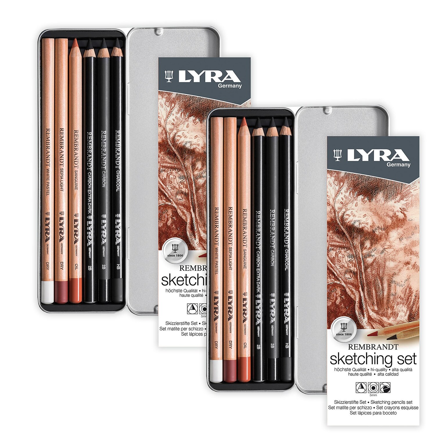 Lyra Rembrandt Sketching Pencil Set, Assorted Colors, 6/Set, 2 Sets/Bundle (LYXL2051060-2)