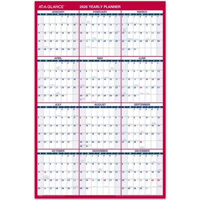 2026 AT-A-GLANCE 36 x 24 Yearly Wall Calendar, Reversible, White/Red (PM212-28-26)
