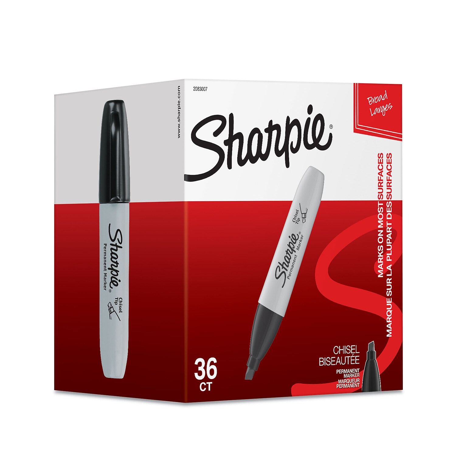 Sharpie Permanent Markers, Chisel Tip, Black, 36/Pack (2083007)
