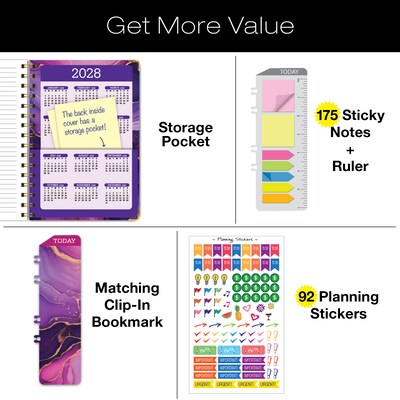 2027 Excello Brands 6" x 8" Weekly & Monthly Standard Planner, Paperboard Cover, Pink Purple Marble (FSHN-CY27-58-22)