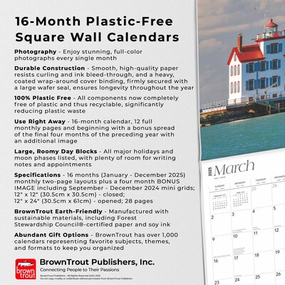 2025 BrownTrout Great Lakes Lighthouses 12" x 12" Monthly Square Wall Calendar (9781975475086)