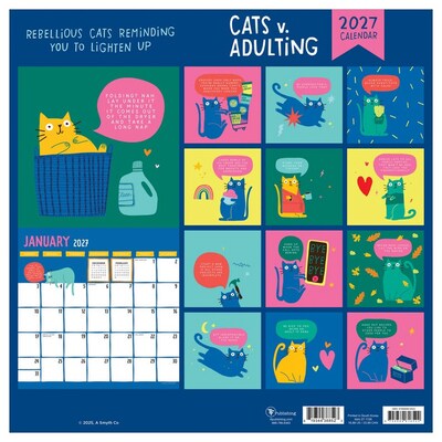 2027 TF Publishing Cats vs Adulting 12" x 12" Monthly Wall Calendar, Multicolored (27-1126)