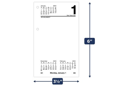 2024 AT-A-GLANCE 6" x 3.5" Daily Desk Calendar Refill, White/Black (E717T-50-24)