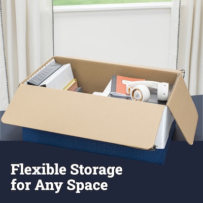 Bankers Box Heavy-Duty Corrugated File Storage Boxes, String & Button, Legal Size, White/Blue, 4/Carton (0001203)