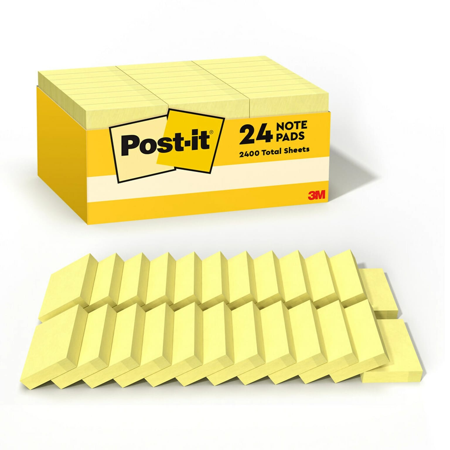 Post-it Notes, 1 3/8 x 1 7/8, Canary Collection, 100 Sheet/Pad, 24 Pads/Pack (65324VADB)