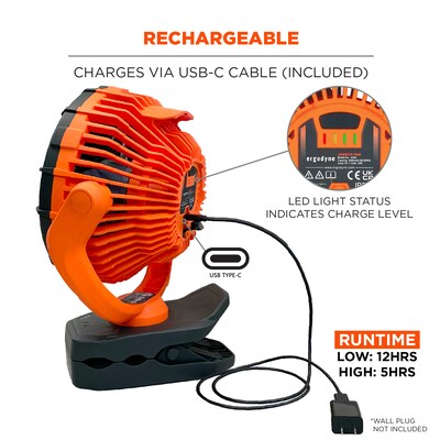 Ergodyne Chill-Its 6090 9.5" Clip Fan, 2-Speed, Orange (12800)