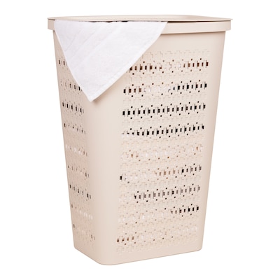 Mind Reader Slim Tapered Hamper with Lid, Plastic, Ivory (SWHAMP50-IVO)