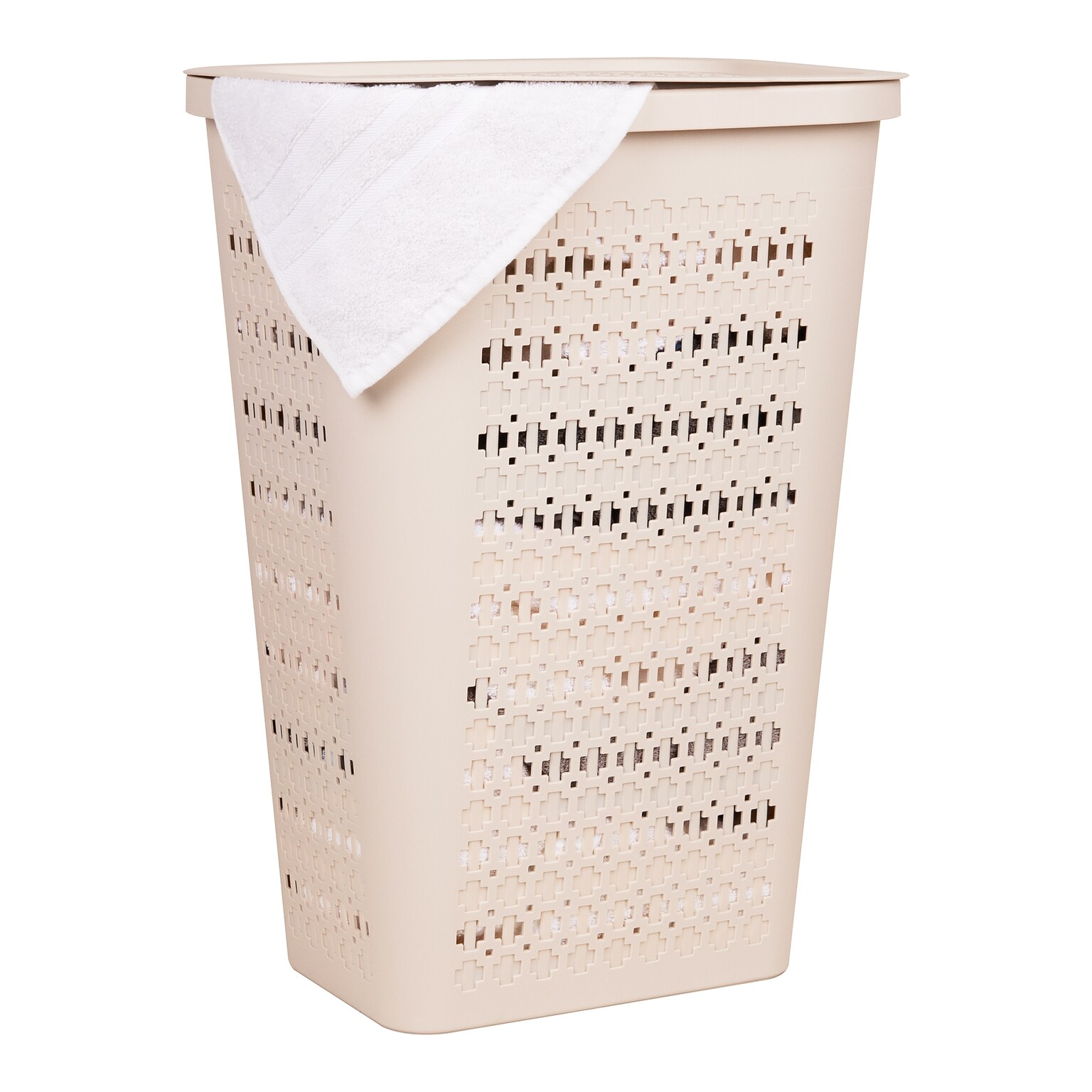 Mind Reader Slim Tapered Hamper with Lid, Plastic, Ivory (SWHAMP50-IVO)