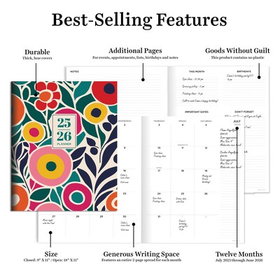 2025-2026 TF Publishing Charming Flowers 9" x 11" Academic Year Monthly Planner, Paperboard Cover, Multicolored (AY26-4500)