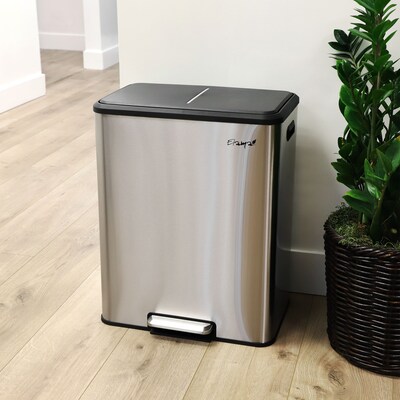 Elama Stainless Steel Indoor Trash Can with Slow Close Lid, 16 Gallon, Silver (938122112M)