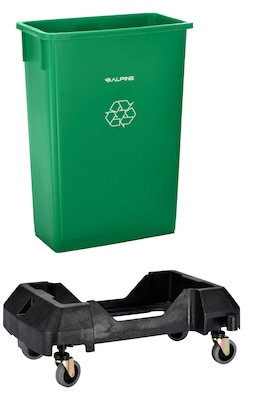 Alpine Industries Polypropylene Recycling Bin and Dolly, 23 Gallon, Green (ALP477-GRN-PKD)