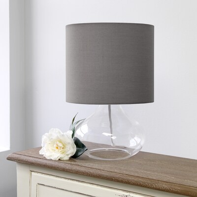Simple Designs Glass Raindrop Table Lamp Fabric Shade, Clear with Gray Shade (LT2063-CLG)