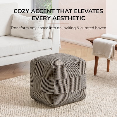 Anji Mountain Branford Ivory Mocha Bisque Fabric Square Pouf Ottoman (AMBPF107-1818)