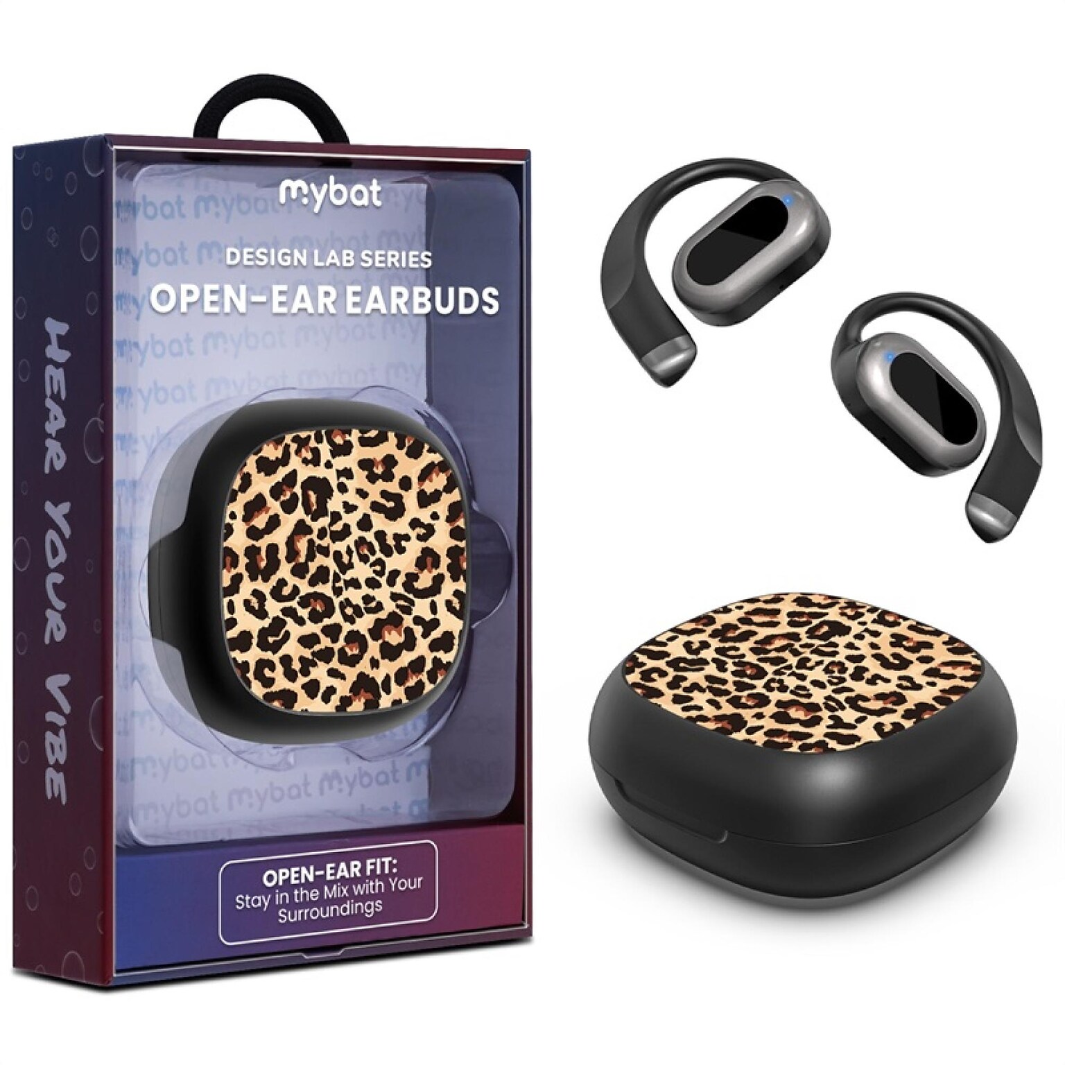 MyBat Design Lab Open Ear Bluetooth Earbuds - Black And Leopard Print (BTC003001)