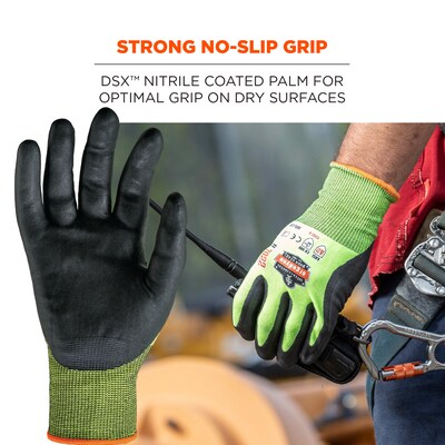 Ergodyne ProFlex 7022 Hi-Vis Nitrile Coated Cut-Resistant Gloves, ANSI A2, Dry Grip, Lime, Large, 144 Pairs (17874)
